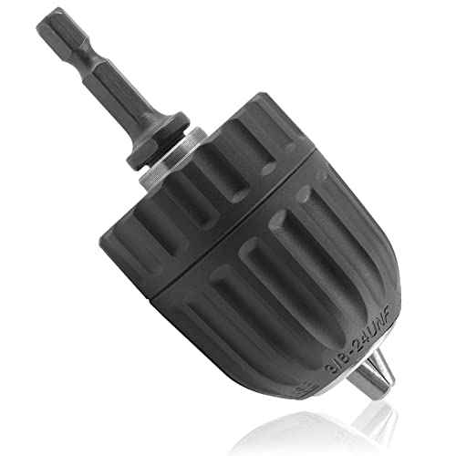 Biaungdo 3/8" Keyless Drill Chuck Adapter 0.8-10mm, 1/4-Inch Hex Shank Drill Chuck Adapter, Quick Connect Impact Driver Conversion Tool 3/8-24UNF Mount