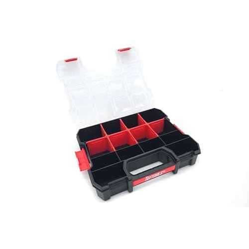 Taytools 14 Compartment Medium Parts Organizer Box - Dual Latch Portable Tool Box with Removeable Dividers for Storing Hardware, Screws, Bolts, Nails, Beads or Jewely (Pack of 2)