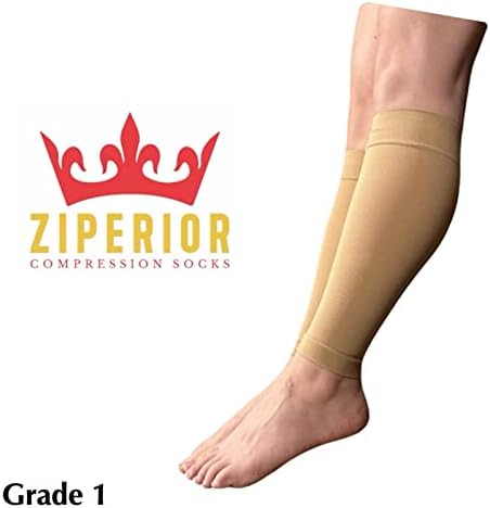 15-20 mmHg Compression Shin Calf No Foot Inside Leg Zipper Sleeves