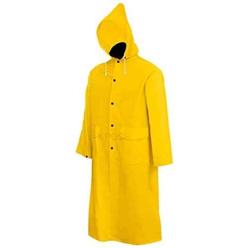 Xpose Safety Heavy Duty Yellow Rain Coat .35mm PVC 48in Raincoat Jacket with Detachable Hood, Waterproof, Fishing