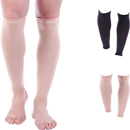 Doc Miller - Compression Calf Sleeve for Petite Men & Women, Medical Grade, 20-30mmHg Graduated Support for Running, Calf Tear, Shin Splints, Knee High, Beige Medium Size, 1 Pair, Petite