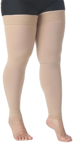 MGANG Plus Size 5XL Extra Wide Ankle and Silicone Band, 15-20 mmHg Medical Compression Stockings for Men & Women, Full Leg Support for Varicose Veins, Edema, Travel, Flight, Pregnant, Beige