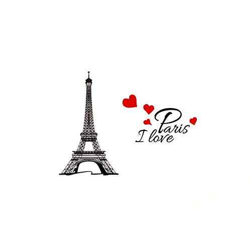 Eiffel Tower I Love Paris Wall Sticker Waterproof Removable Wall Decal Home Decoration (9''X15'')