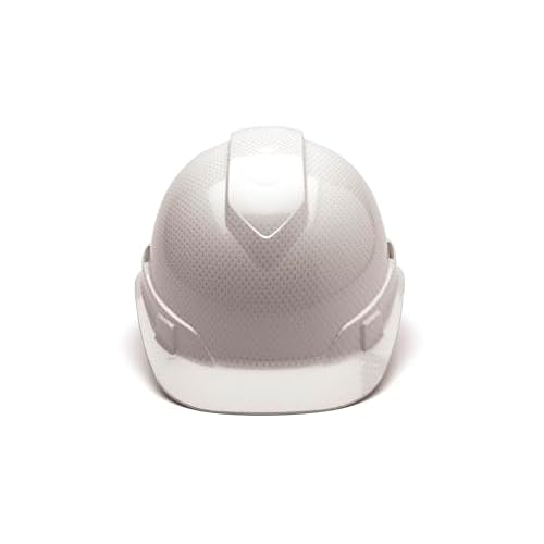 PYRAMEX Ridgeline Cap Style Hard Hat, Vented, 4-Point Ratchet Suspension, Shiny White Graphite Pattern