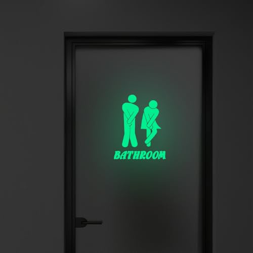 Glow in The Dark Toilet Stickers, Wall Decal for Bathroom and Bath Decorations, PET Waterproof, Kids and Adult Bathroom Signage