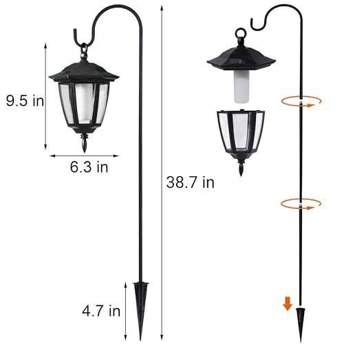 Dynaming 6 Pack Solar Flame Hanging Lights Outdoor, Halloween Solar Flickering Flame LED Garden Lanterns with 6 x 38 Inch Shepherd Hooks, Christmas Lighting for Lawn Patio Yard Pathway Driveway