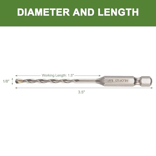 1/8" x 3-1/2" Masonry Drill Bits 1/8 inch Concrete Drill Bits Carbide Tipped for Cement, Brick, Stone, 3 Pack, Hex Shank