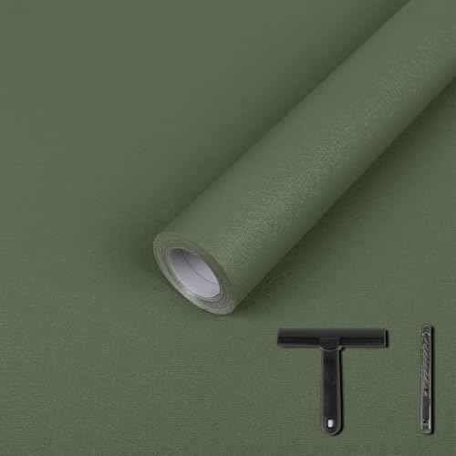 LXCREAT Green Wallpaper Peel and Stick Matte Solid Color Removable Self Adhesive Renter Friendly Wallpaper, Vinyl Film Waterproof Contact Paper for Bedroom with Scraper, Paper Cutter 17.71in¡¿118in