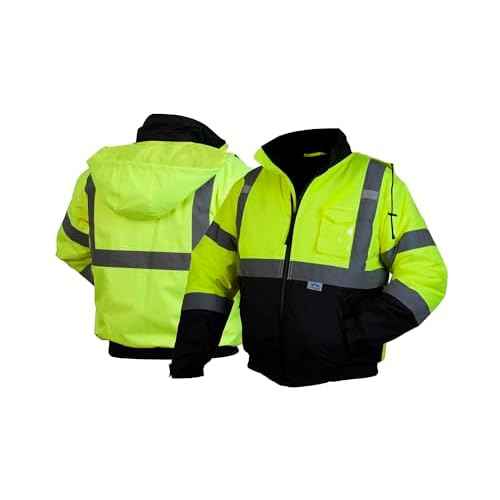 Pyramex Safety RJ3210XL RJ32 Series Jackets Hi-Vis Lime Bomber Jacket with Quilted Lining- Size Extra Large