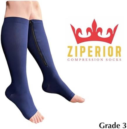 Open Toe Inside Leg Calf Zipper 30-40 mmHg Grade 3 Compression Socks
