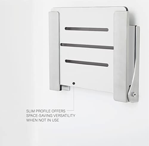 Seachrome Lift-Assist High Back Silhouette Folding Wall Mount Shower Bench, White Seat with Silver Frame