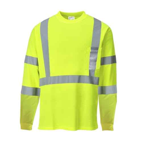 Hi Vis Safety Shirts for Men Reflective,High Visibility Work T-Shirt Short Long Sleeve with Pocket, 3 and 5 Pack