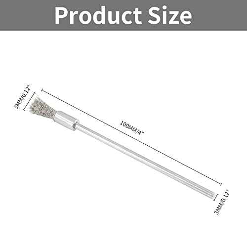 Uenhoy 10 Pieces Extended Stainless Steel Wire Cleaning End Brushes Pen Shaped Polishing Wire Brushes for Rust Paint Removal, 1/8" (3mm) Shank, 1/4" (6mm) End Brush