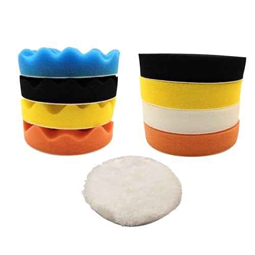 10Pcs 3Inch Face Backing Plate Compound Buffing Polishing Sponge Pads Waffle Foam Buffing Polishing Pads Kit with Woolen Cutting Pad and 3Inch Backing Plate M10 Drill Adapter