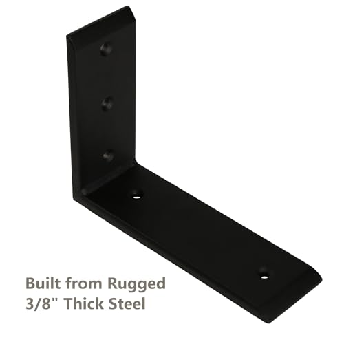 4-Pack 8 Inch Countertop Support Brackets, Heavy Duty L Brackets for Quartz/Wood/Laminate/Granite Countertops | 3/8" Thick Metal Steel | Frosted Black Powder Coated