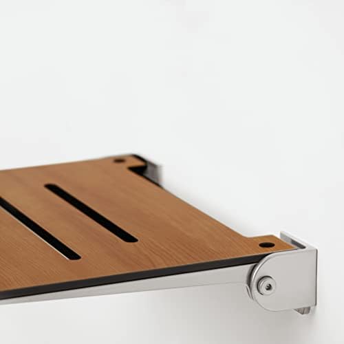 Seachrome 18 inch Silhouette Slimline Folding Wall Mount Shower Bench Seat, Teak Seat with Silver Frame