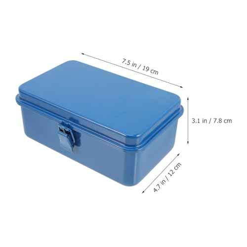 Housoutil Portable Tool Box Repair Tool Storage Container General Tool Box Hardware Case Craft Storage Toolbox for Tools Metal Tool Boxes Hand Carry Blue