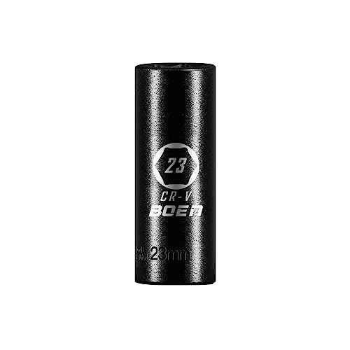 BOEN 1/2" Drive Deep Impact Sockets, Premium Impact Socket, 23mm Socket, Metric, 6 Point, Cr-V Steel with Laser Marking - Strong and Durable