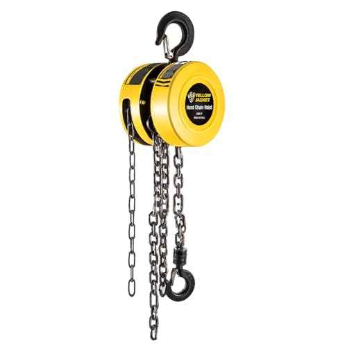 YELLOW JACKET Hand Chain Hoist 1 Ton 2200 Lbs Capacity Chain Block, 10 Feet with 2 Heavy Duty Hooks for Warehouse Automotive Machinery, Manual Chain for Lifting Good, Yellow