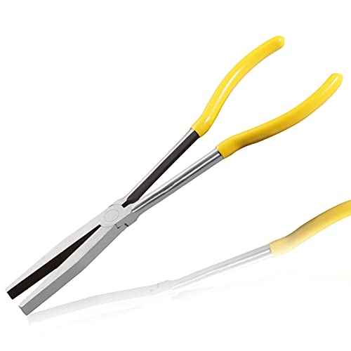 Long Reach Flat Nose Pliers 11-inch Duck Billed Pliers with Serrated Jaws for Automotive Repair Mechanical Work, Long Reach Plier for Hard to Reach Narrow Spaces & Limited Clearance Areas