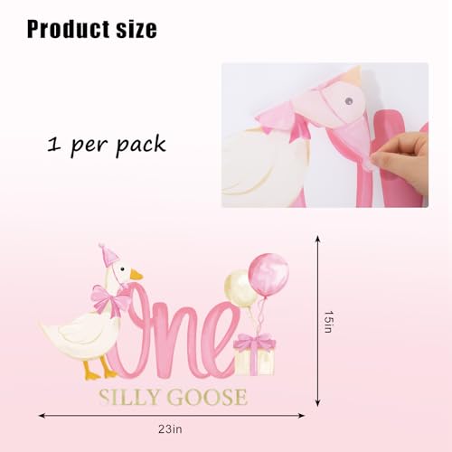 One Silly Goose Party Decal Sign Pink First Birthday Wall Sticker Pink Bow Goose Sweet Party Backdrop Photo Prop for 1st Girl Birthday Balloon Arch