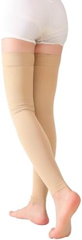 TOFLY® Medical Thigh High Compression Socks Footless for Women & Men, Opaque Support Hose, 15-20mmHg Graduated Compression Stockings with Silicone Band for Varicose Veins, Edema, DVT, 1 Pair Beige M