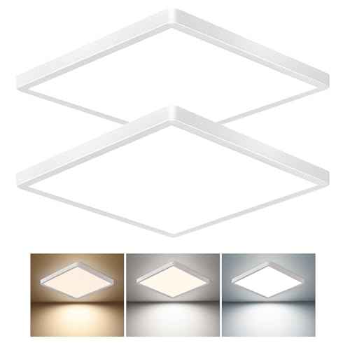16 Inch Square LED Flush Mount Ceiling Light 2 Pack, 40W 4000LM, 3000K/4000K/6000K CCT Selectable, White Super Slim Low Profile Ceiling Light Firxtue for Bedroom/Kitchen/Living room/Dinning room