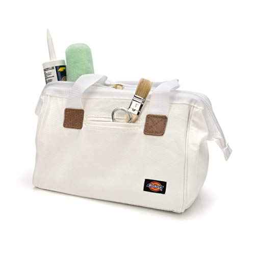 Dickies 12-Inch Durable Canvas Work Bag for Painters, Carpenters, and Builders, Heavy-Duty Zipper, Reinforced Handles, White