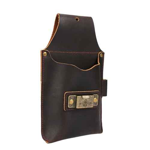 Tourbon Leather Carpenter's Belt Pouch with Phone and Tape Measure Holder Electrician Large Pocket Holster Loop for Belts Multipurpose Tools Bag