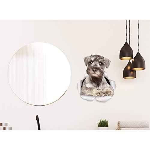 Winston & Bear 3D Curious Schnauzer Wall Decals - Miniature Schnauzer Dog Sticker for Fridge, Door, Car Window and Bumper - Retail Packaged Dog Lover Gift - 2 Pack