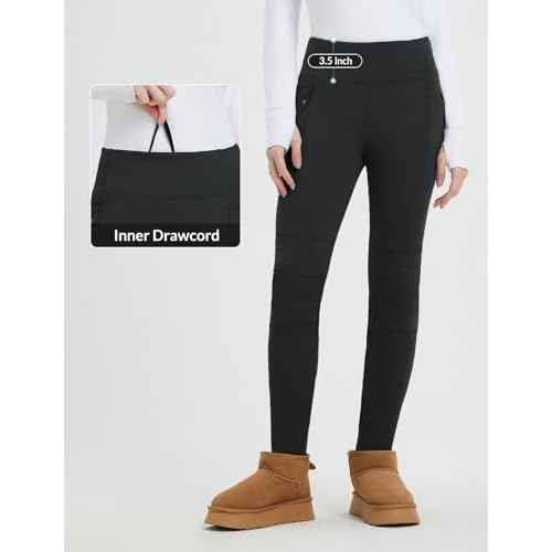 baleaf Thick Leggings for Women Water Resistant Snow Pants Fleece Lined Leggings Winter Ski Hiking Pants with Zip Pockets