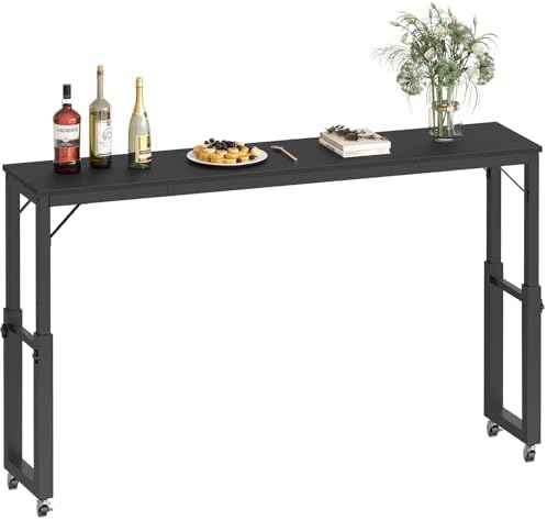 Overbed Table with Wheels, Queen Size Mobile Bed Desk with Adjustable Height, Rolling Table, Dining Table, Computer Desk, for Bedroom, Living Room, Office, Black MTBK18001