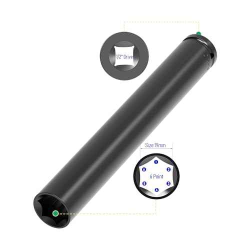 1/2 Inch Drive by 19mm(3/4-Inch) Deep Impact Socket, Heat-Treated CR-V Steel 6 Inch Length, 6-Point Metric Sizes