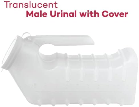 Dealmed Male Urinal with Attached Cover – Portable Urinals for Men with Translucent Receptacle, Shields Odors and Avoids Spills, 1 Ounce Increments Up to 1000 cc