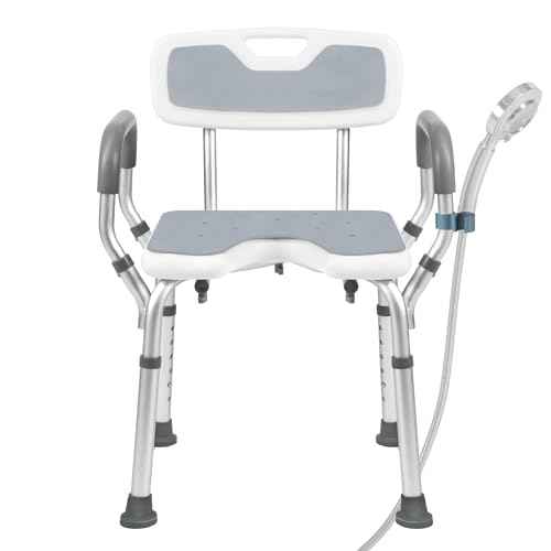 Shower Chair with Arms and Back Heavy Duty 330lbs, Shower Seat for Inside Shower with Shower Head Holder, Shower Bathroom Chair with Cutout Seat & Cold-Proof Pads, Tools-Free Assembly