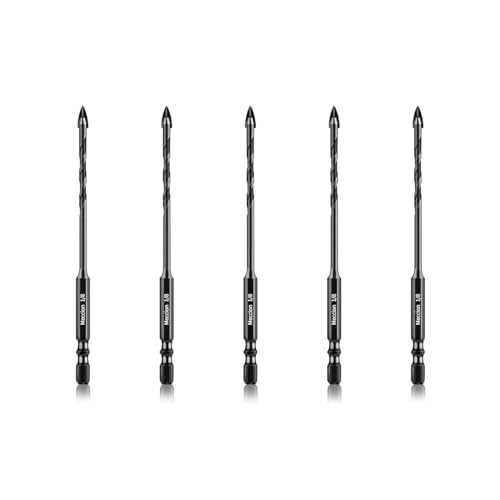 Meccion Masonry Drill Bits 1/8" x 3.6" x 5Pcs Professional Tungsten Cross Tip Multi-Material Drill Bits for Tile/Ceramic/Glass/Porcelain/Concrete/Cement/Wood/Plastic