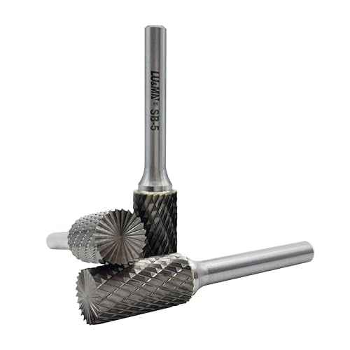 LU&MN SB-5 Tungsten Carbide Burr Cylinder Shape Double Cut Rotary Burrs File(1/2''cutter Dia,1''Cutter Length) with 1/4'' (6.35mm) Shank dia,3PCS