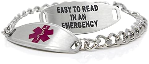 Medical Alert Bracelet Stainless Steel With Free Custom Engraving and ID Card, Curb Chain