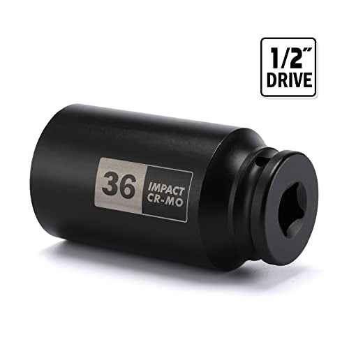 EMENTOL 1/2 Inch Drive Deep Spindle Axle Nut Impact Socket, CR-MO, 12 Point, Metric, Deep 12PT Impact Socket - 36mm