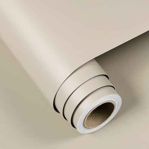 FunStick Taupe Beige Wallpaper Peel and Stick Beige Contact Paper for Cabinets Drawers Countertops Kitchen Vinyl Wrap for Cabinet Wallpaper Waterproof Self Adhesive Wall Paper for Bedroom Walls 16x80