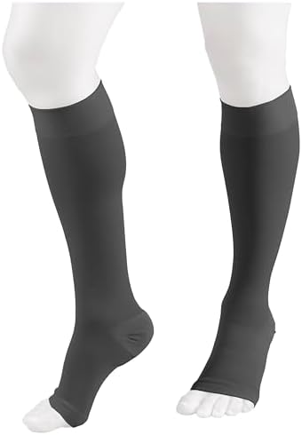 NuVein Medical Compression Stockings, 20-30 mmHg Support for Women & Men, Knee Length, Open Toe, Charcoal, Medium