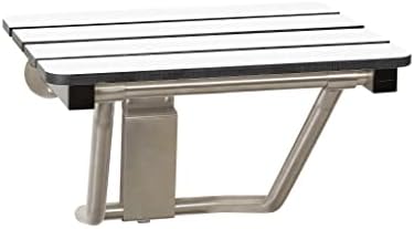 28" x 15" Phenolic White 3” Slats Folding Wall Mount Shower Seat Bench, ADA Compliant