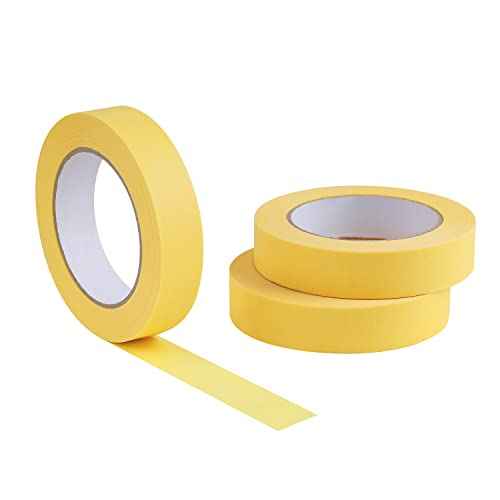 Lichamp 3-Pack Automotive Refinish Masking Tape Yellow 25mm x 55m, Cars Vehicles Auto Body Paint Tape, Automotive Painters Tapes Bulk Set 1 inch x 55 Yards x 3 Rolls
