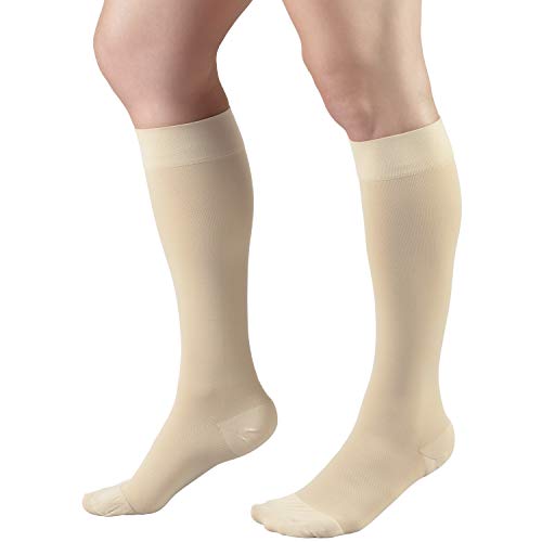 Truform 20-30 mmHg Medical Compression Stockings, Smooth Stretch Microfiber, Knee High, Closed Toe, Beige, Small