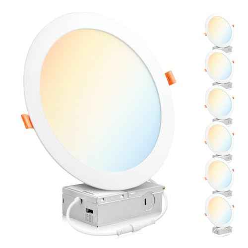PARMIDA (6 Pack) 8 Inch Ultra-Thin LED Recessed Ceiling Light with Junction Box, 5CCT Color Selectable 2700K/3000K/3500K/4000K/5000K, 18W, Dimmable Canless Wafer Slim Panel Downlight, IC Rated, ETL