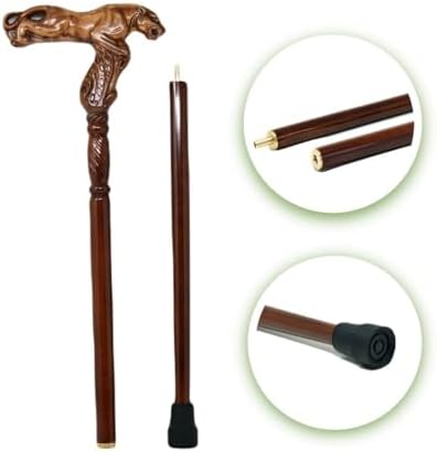 Hand Carved Wooden Walking Cane with Ergonomic Handle and Rubber Tip for Men and Women - Fashionable Unique Walking Stick for Seniors - 37 inch