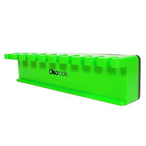 Olsa Tools Magnetic Wrench Holder Organizer - Green - Fits SAE 3/8" to 15/16" & Metric 10mm to 19mm - Durable Tool Storage Solution - Part 1141