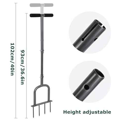 Manual Lawn Aerator for Compacted Soil Aerating - Height Adjustable Handheld Spike Aerator with 4 Steel Tines
