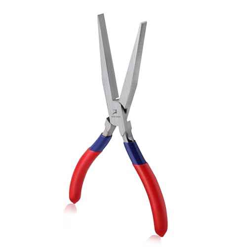 7 Inch Long Flat Nose Pliers Smooth Jaw Extended Head Duckbill Pliers Clamping Bending Precision Jewelry Making Hand Tools Beading Hobby Work Craft Supplies Dip Plastic Handle