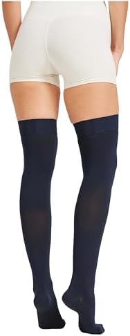 MGANG Medical 15-20 mmHg Compression Stockings for Women & Men, Pair, Thigh High Graduated Compression Socks, Closed Toe, Opaque, Support for Varicose Veins, Edema, DVT, Swelling, Flight, Navy Blue S
